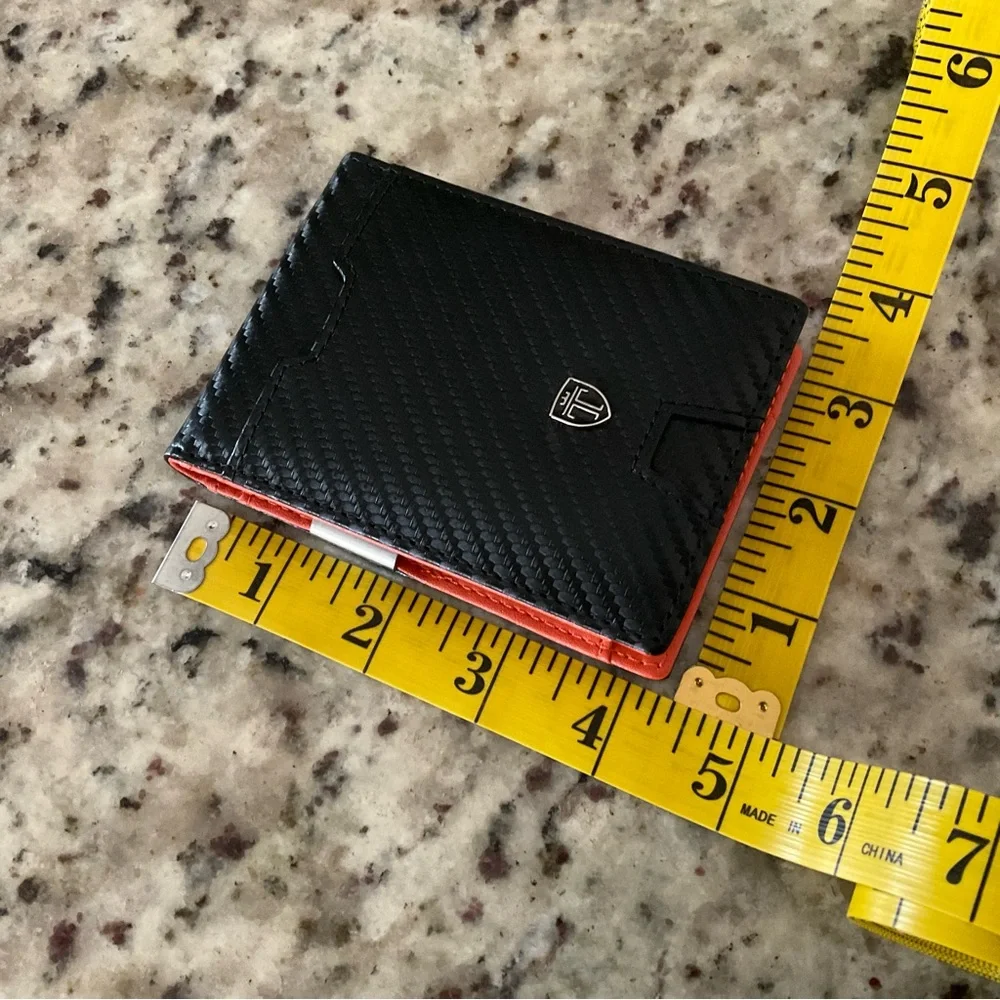 New Travando Austin Slim RFID Blocking Money Clip Bifold Carbon Wallet